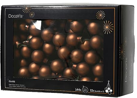 Kaemingk Weihnachtskugeln am Draht Glas 2cm x 144 Stück Spiegelbeeren matt Espressobraun lederbraun - Schokobraun - kastanienbraun - kupferbraun - Zimt