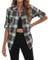 siliteelon Damen Kariertes Grün Hemd Langarm Oktoberfest Bluse Karo Tunika Baumwolle Tops Casual Oberteile,XL