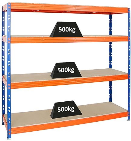 PROREGAL Profi Schwerlastregal Rhino EXTRA BREIT blau/orange HxBxT 180x200x60cm Fachlast 500kg 4X Spanplatten-Ebenen 16mm Garagenregal, Lagerregal, Steckregal, Weitspannregal