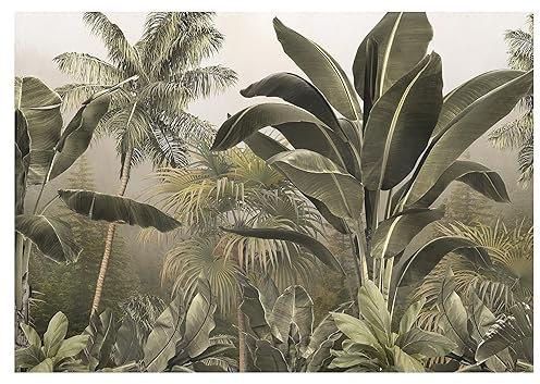 Papier Peint Panoramique Intissé Jungle Feuilles Forêt tropicale 416x254 cm Chambre à coucher Salle de séjour Photo Non Tissé Muraux Moderne Trompe l'oeil