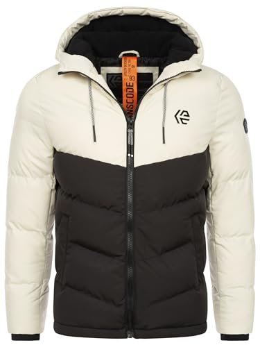 Indicode Herren INAgiotis Winterjacke mit Kapuze | Herrenjacke Jacke Steppjacke Männer White Asparagus, M