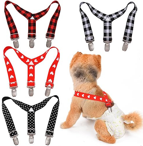 TESSVEYA 4 Stück Hundewindel-Hosenträger, Hundewindeln Hosenträger Bauchbänder Hundegeschirr Halten Windel an Ihrem Hund für kleine, mittelgroße und große Hunde (Herz & Quadrat, S)