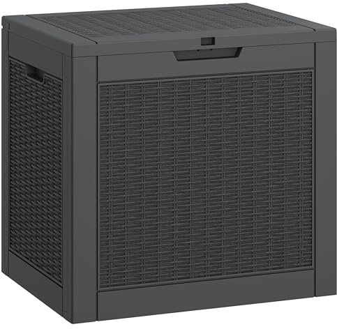 LHBGO 31 Gallon Deck Box, Resin Outdoor Storage Box, Waterproof and UV Resistant Deck Box, Lightweight Storage Box for Garden Tools, Pool Supplies