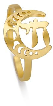 EUEAVAN Jüdische Chai Ringe Hebräische Buchstaben Anhänger Mondsichel Ringe Symbole des Lebens Klassischer Jüdischer Chai Jüdisch Inspirierter Schmuck für Frauen Verstellbar (gold)