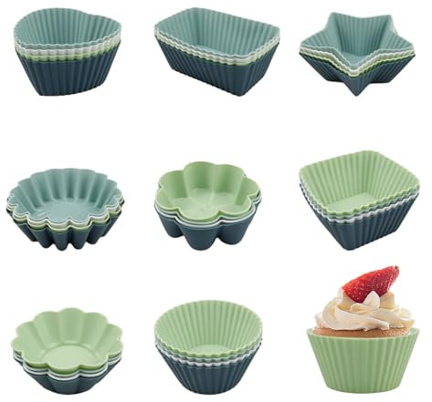 Zfseyuh Lot de 32 Moule Muffins Silicone, Moule Mini Cake Silicone,Moulesilicone Patisserie Moule a Muffin Réutilisables Sans BPA pour Cupcakes,Muffins (8 Styles 4 Couleurs)