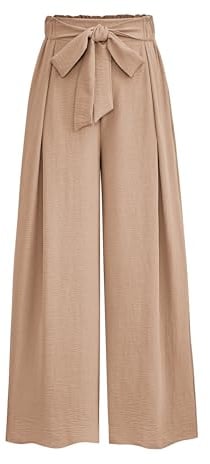 PRETTYGARDEN Women's Wide Leg Work Pants Business Casual High Waisted Loose Palazzo Trouser Summer Clothes (Camel,Large)