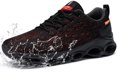 FATES TEX Völlig Wasserdicht Laufschuhe Herren Sportschuhe Turnschuhe Walkingschuhe Fashion Outdoor Casual Schuhe Fitness Running Sneaker(Rot Schwarz,44 EU)