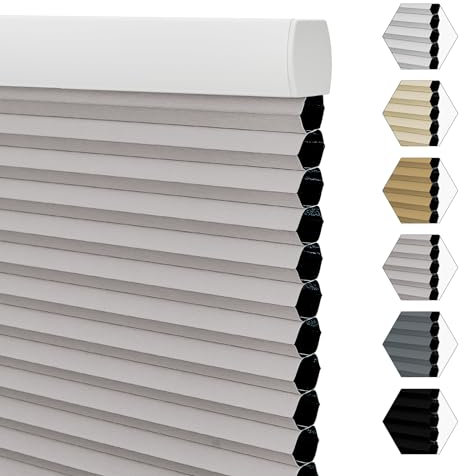 UrMoon Thermal Blackout Cellular Blinds, Cordless Honeycomb Shade Room Darkening Shades UV Protection Child Safe Window Blinds, Easy Installation for Home Office(Blackout - Gray, Custom Sizes)