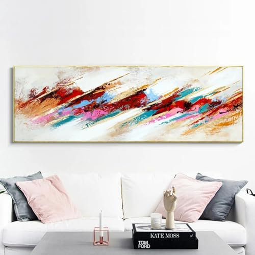 Moderne abstrakte Kunst, Ölgemälde auf Leinwand, Poster und Drucke, Wandkunst, buntes abstraktes Bild für Wohnzimmerdekoration, 60 x 180 cm, ohne Rahmen