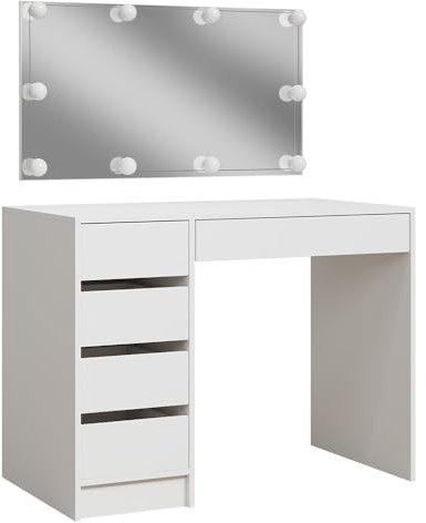Vicco Schminktisch Thalia, Kosmetiktisch mit Spiegel, Weiß Hochglanz, 100 cm mit LED Beleuchtung
