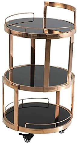LaYiQimn Trolley Kitchen Trolley Cart 3 Tier Bar Cart Drinks Trolley Kitchen Serving Trolley Storage With Wheel Tea Cart Dining Cart Rose Gold