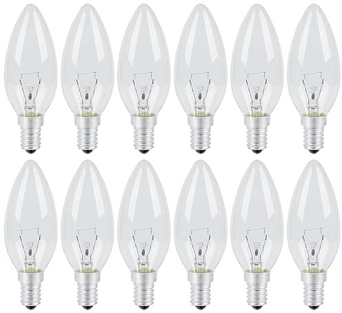 Vanke E14 Light Bulb 60w, SES Dimmable Small Screw Candle Bulbs Warm White 2700K, Energy Saver C35 Clear Bulb, 650 Lumen, 12-Pack