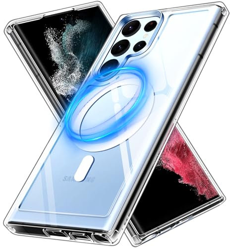ivoler Coque Magnétique pour Samsung Galaxy S22 Ultra 5G, Compatible avec MagSafe, [Anti-Jaunissement] [Protection Antichoc Militaire] HD Clair Étui de Téléphone, Dos Transparent Anti-Rayures Housse