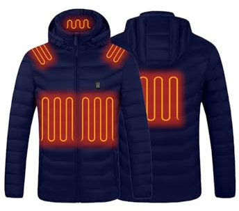 MLANM Heated Jacket for Men Heated Body Warmer 3 Adjustable Temperature Women Heated Hoodie Winter Outdoor Hooded Heating Coat (No Power Bank) Blue L
