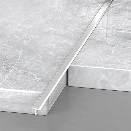 Übergangsleiste Übergangsprofil Extra Schmale Flache Bodenübergangsleiste 1.3m 2er-Pack. T Form Bodenfugenleiste Für Türschwellen/ Vinyl Böden/ Fliesen, Nahtverbindungsleiste Aus Aluminium(Silver,W 2/