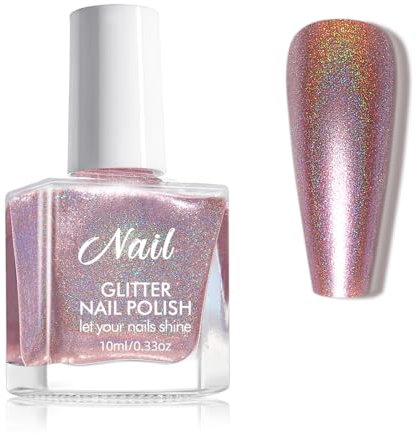 Nagellack Glitzer - 10ml Glitzernagellack Schnelltrocknend Shimmer Nail Polish - Glitter Shining Nail Art Holographic Nagellack Ohne UV Lampe (Rosa 551)