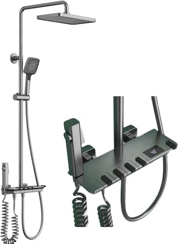 DRFGNF Set Doccia con Display Digitale, Set Doccia a 4 funzioni, Kit Doccia Pianoforte, Set Miscelatore Doccia a Parete con 3 modalità, soffione Doccia Portatile, spruzzatore Bidet, Rubinetto per v