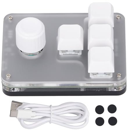 SEAFRONT Mini-4-Tasten-Mechanische Gaming-Tastatur, Individuelle Funktionen, Blauer Schalter, RGB-Licht-Gaming-Tastatur mit Programmierbaren Makros für PC-Gamer, OSU-Spieler, Weiß, 5 V, 1 A