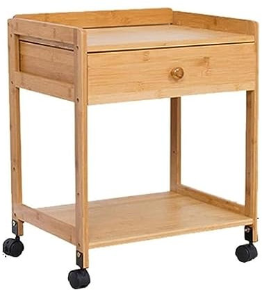 GOOPEEG Regal für Drucker Bambus-Druckerständer, Bodenstehender Druckerwagen Mit Schublade, Mobiles Druckerregal Mit Rädern Für Faxgerät, Kopierer Druckerhalter(Primary Color)