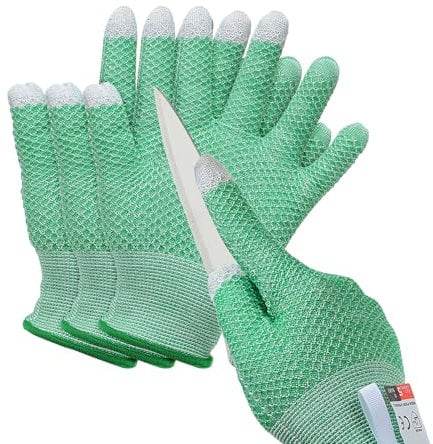 PATIKIL Cut Resistant Gloves, 2 Pair Touchscreen Level 5 Protection Cutting Gloves Anti Cut Kitchen Work Glove for Mandolin Slicing Oyster Shucking Whittling Wood Carving, Green, Medium