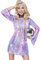 60er 70er Jahre Bekleidung Damen,Disco Outfit DamAen,Hippie Kostüm Damen Set,Kleid Damen mit Mode Pailletten und Accessoires,Karneval kostüm für 60er 80er 70er 90er Jahre Themenparty (Rosa, M)