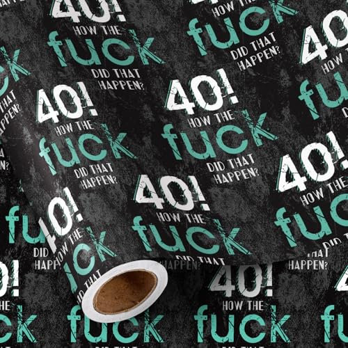 RUSPEPA Funny Offensive Birthday Wrapping Paper for Man - Mini Roll - 40! How The Fuck Did That Happen Design for 40th Birthday Party Gift Wrap and Special Occasions - 43.2cm x 5m - 40