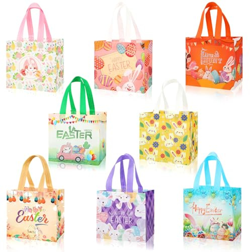 JULBEAR Ostergeschenktüten, 8 Stück Oster Geschenktüten mit Griffen Ostertüten Zum Befüllen Ostertasche für Ostern Geschenken Eiersuche Verpacken Partyzubehör Ostertragetaschen Kinder
