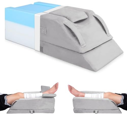 Coussins Relève-Jambes réglable en 4 hauteurs, Idéal après une Chirurgie, pour Blessures ou Détente, Mousse Mémoire Orthopédique, Doté de 3 Poignées et d'un Insert Amovible, Housse en Velours Lavable