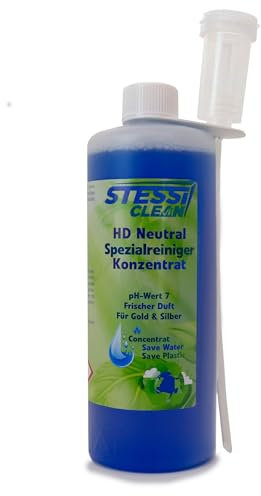 StessiClean HD Spezialreiniger Neutral | 1 Liter | Ultraschall Konzentrat | Reinigung von | Brillen | Schmuck | Gold | Münzen | Glas | Anwendungen in Haushalten | Büros | mit Dosierhilfe