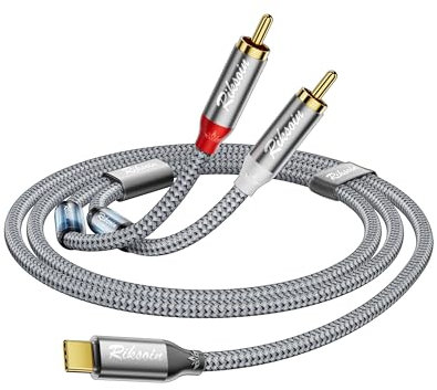 USB C to RCA Audio Cable,4FT/1.2m Type C to 2RCA Stereo Adapter Cable with Magnetic Ring Compatible with iPhone 15 Series, Home Theater, DVD, Amplifier, Speaker, Car Radio