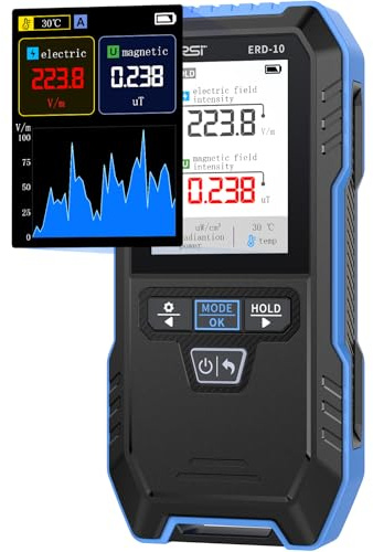 FNIRSI ERD-10 EMF Messgerät Strahlungsdetektor, 4-in-1 Digitaler Elektromagnetische Handgehaltener mit Kurvenmodus, wiederaufladbares EMF Detector für Home EMF Inspektionen, Büro und Außenbereich