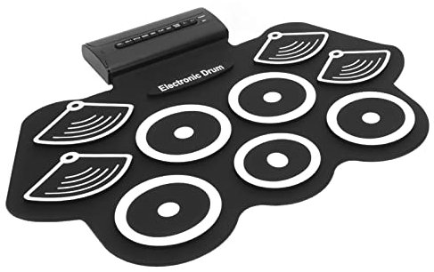 MIDI Elektronisches Drum -Kit mit Kinderpedalen - Echter Drum Sound für Tägliche Übungen und Familienversammlungen Tragbare Rollage Maschine, Schwarz/Weiß (EU-Stecker)