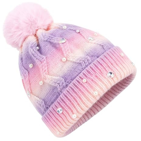PinkSheep Kids Winter Hut Warmth Mädchen Beanie mit dekorativem Zubehör, Weiches Gefühl gestrickte Hut für Kinder Alter 4-14