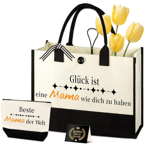 LIHIQIYA Ostergeschenke für Mama, Vintage Tasche für Mama Leinwand Tote Tasche Reiseausrüstung, Besondere Geschenke Mütter Handtasche Kosmetiktasche Ostern Geschenke Geburtstagsgeschenk für Mutter