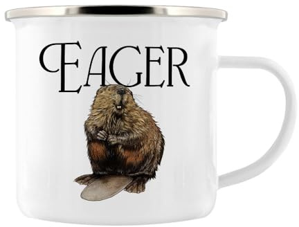 Stubbs Mugs Wild Giggles Eager Beaver Enamel Mug, 10oz Capacity, Retro Design Drinking Cup