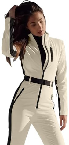 Generisch Skianzug Damen Einteiler Warm Schneeanzug Damen Overall Atmungsaktiv Skianzüge Elegant Winddicht Skioverall Winter Eng Skianzug Warme Winteranzug Taschen mit Reißverschluss Skisuit