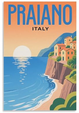 NHGEQAA Praiano Italien-Reiseposter, Vintage-Poster, 30 x 45 cm, Kunstdruck auf Leinwand