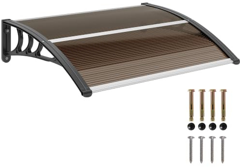 Outsunny Pensilina Tettoia da Esterno 75x100cm Porte Anti UV Marrone | Tettoia per Esterno in Policarbonato, Polipropilene e Alluminio, per Balcone Finestre