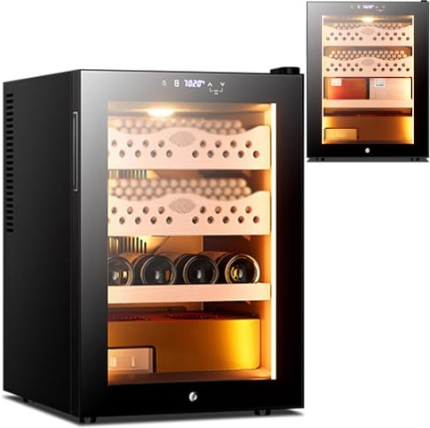 Cave à cigares électrique et à vin avec contrôle intelligent de la température, tiroir en cèdre espagnol, affichage LED et éclairage