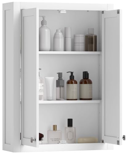HOMCOM Armoire Murale de Salle de Bain 3 Niveaux 61 x 20 x 84 cm Blanc | Meuble de Rangement Suspendu pour Salle de Bains, 2 Portes, Étagère Réglable, Meuble WC Suspendu