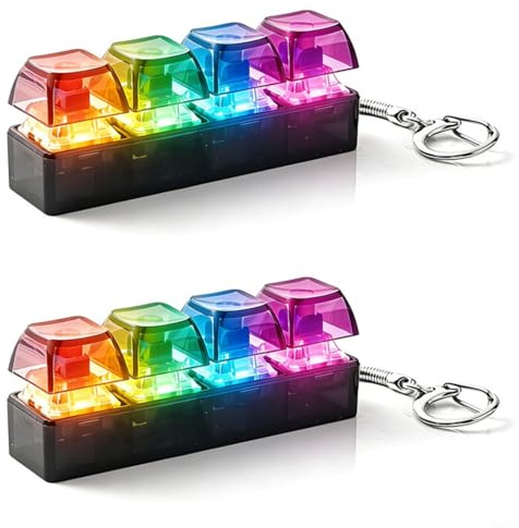 HEIBTENY 2 Pcs Keyboard Fidget Toy, Portable RGB Light Up Keyboard Fidgets Keychain With LED Light, Anxiety Relief, Cool Gadgets Stress Relief Toys Decompression Gifts(C)