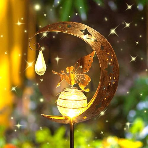 Mond Solarleuchten Garten Deko Terassendeko,Elfe/Blumenfee Wasserdichte Solarleuchte,Gartendeko für Draußen,Mond Solarleuchten Garten im Freien,für draußen Terrasse Hof Rasen