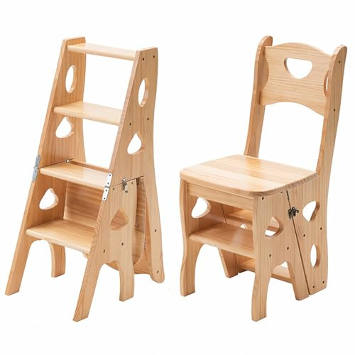 Silla escalera plegable de madera cuatro escalones,estante de escalera liviano y portátil,estante exhibición interior y exterior/soporte de flores,silla comedor plegable,escalera biblioteca d Natural