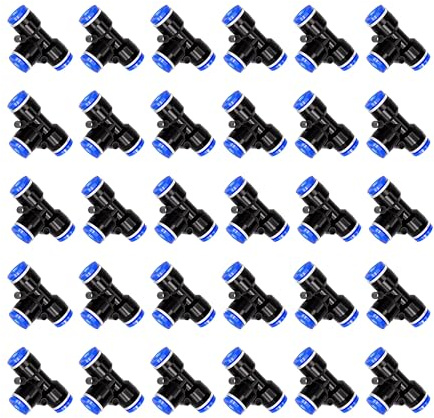 HUAZIZ 30 pezzi a T da 8 mm, fissaggio rapido Air Push, raccordi a 3 vie, connettore pneumatico, kit di raccordi per tubi da 8 mm, (PE-8)