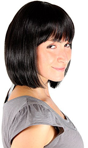 WIG ME UP - 7803-2 Perücke schwarz wie Mia aus Pulp Fiction Bob glattes kinnlanges Haar