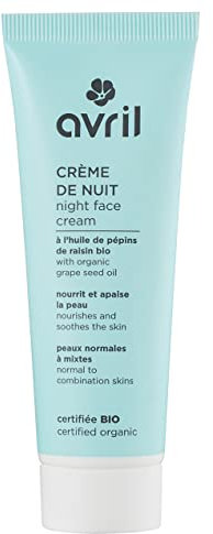 Avril - Crème de Nuit Bio - Peaux Normales & Mixtes - Huiles d'Amande Douce et Pépins de Raisin Bio - 99% d'Origine Naturelle - Certifié Bio Ecocert - Fabriqué en France - 50ml