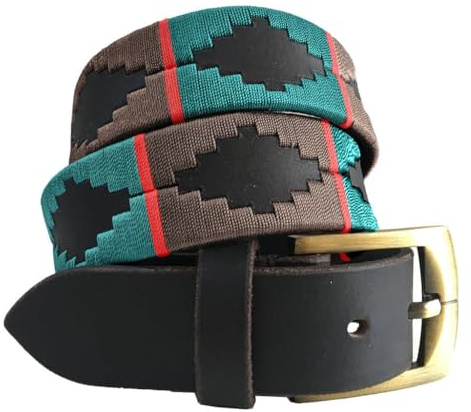 CARLOS DIAZ Herren Damen Premium Unisex Braunes Leder Bestickt Designer Polo Gürtel
