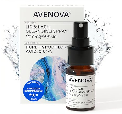 Limpiador de pestañas y pestañas Avenova para calmar y aliviar eficazmente la irritación, ojos secos, estilos y blefaritis. Pure and Gentle aerosol de ácido hipotloroso, 20 ml