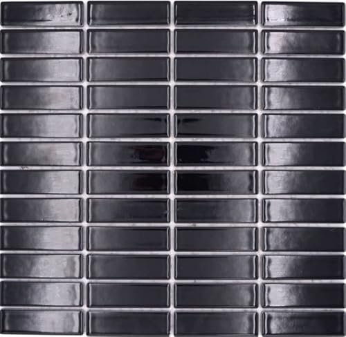 Stäbchen Mosaik Fliese Keramik schwarz glänzend Duschrückwand MOS24-0302