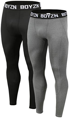 Boyzn 2er Pack Kompressionshose Herren, Sport Leggings Männer Atmungsaktiv Fitness Strumpfhosen, Funktionswäsche Tight Lang Unterhose, Laufhose Trainingstights für Fitness Gym Joggen Black/Gray-3XL